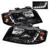 Spyder Audi A6 02-04 Projector Headlights Halogen Model Only - DRL Black PRO-YD-ADA601-DRL-BK