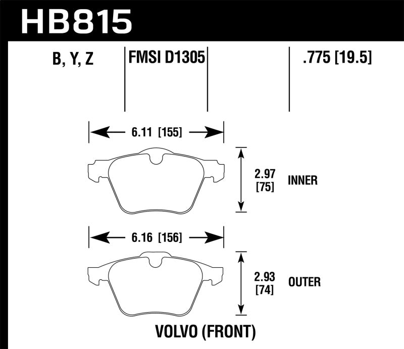 Hawk Performance 07-16 Volvo S80 HPS 5.0 Front Brake Pads