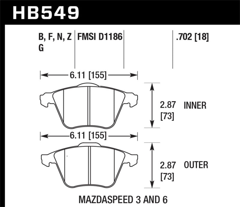 Hawk Performance 07-08 Mazdaspeed3/06-07 Mazdaspeed6 HP+ Street Front Brake Pads