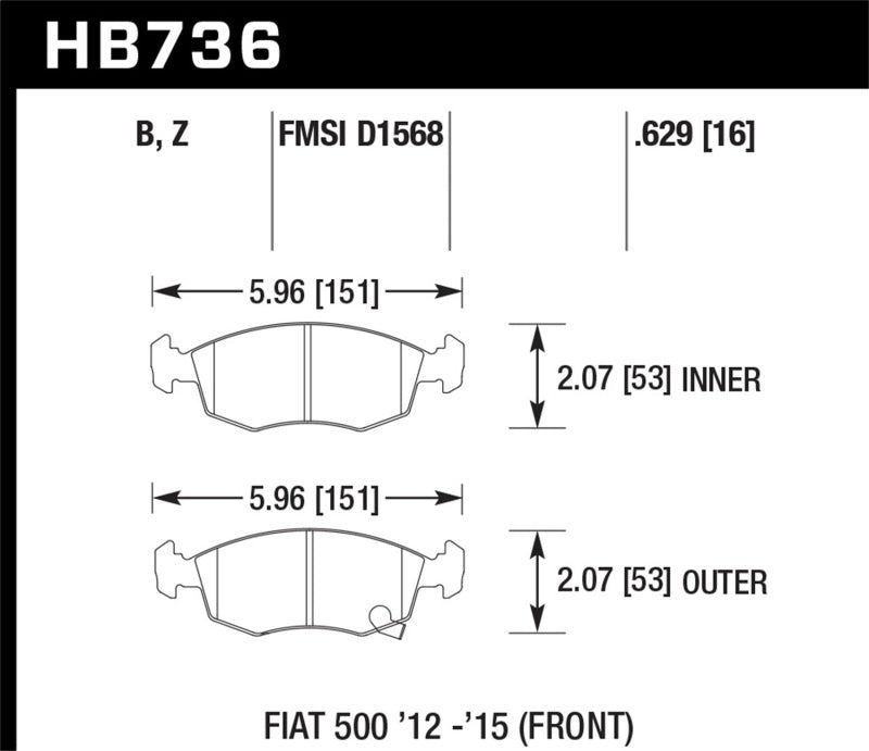 Hawk Performance 12-16 Fiat 500 Performance Ceramic Street Front Brake Pads