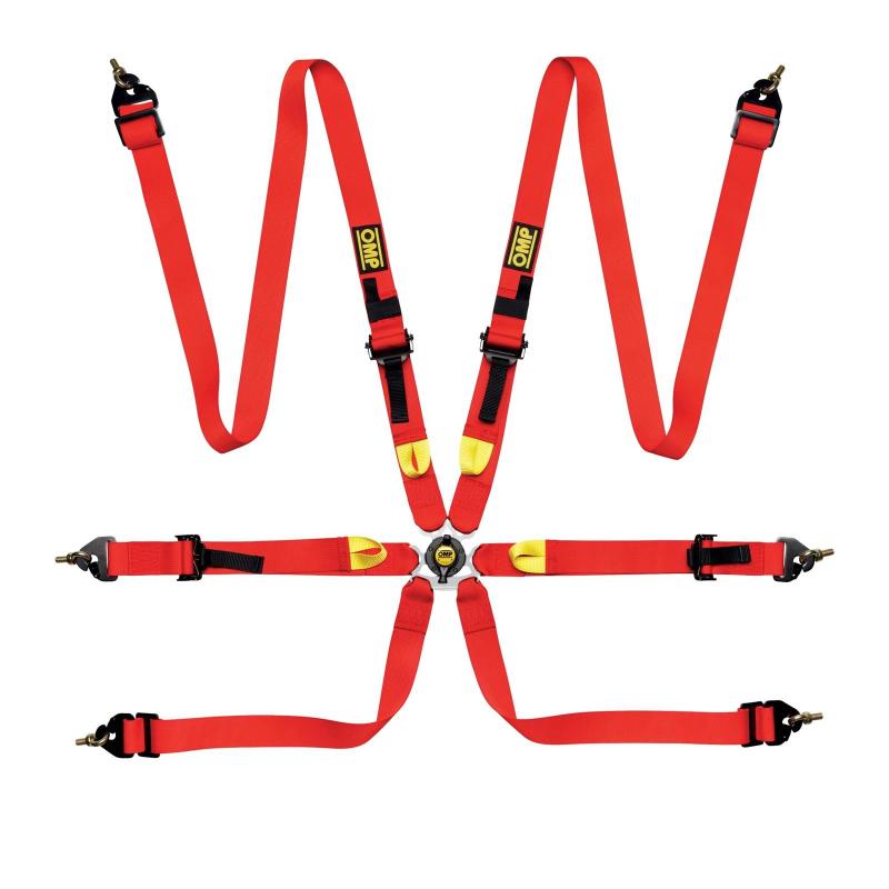 OMP Racing OMP Safety Harness First 2In Red (Fia 8853-2016) Pull Up - Steel Adj