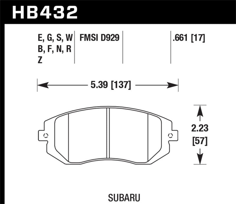 Hawk Performance 03-05 WRX / 08 WRX D929 DTC-60 Race Front Brake Pads