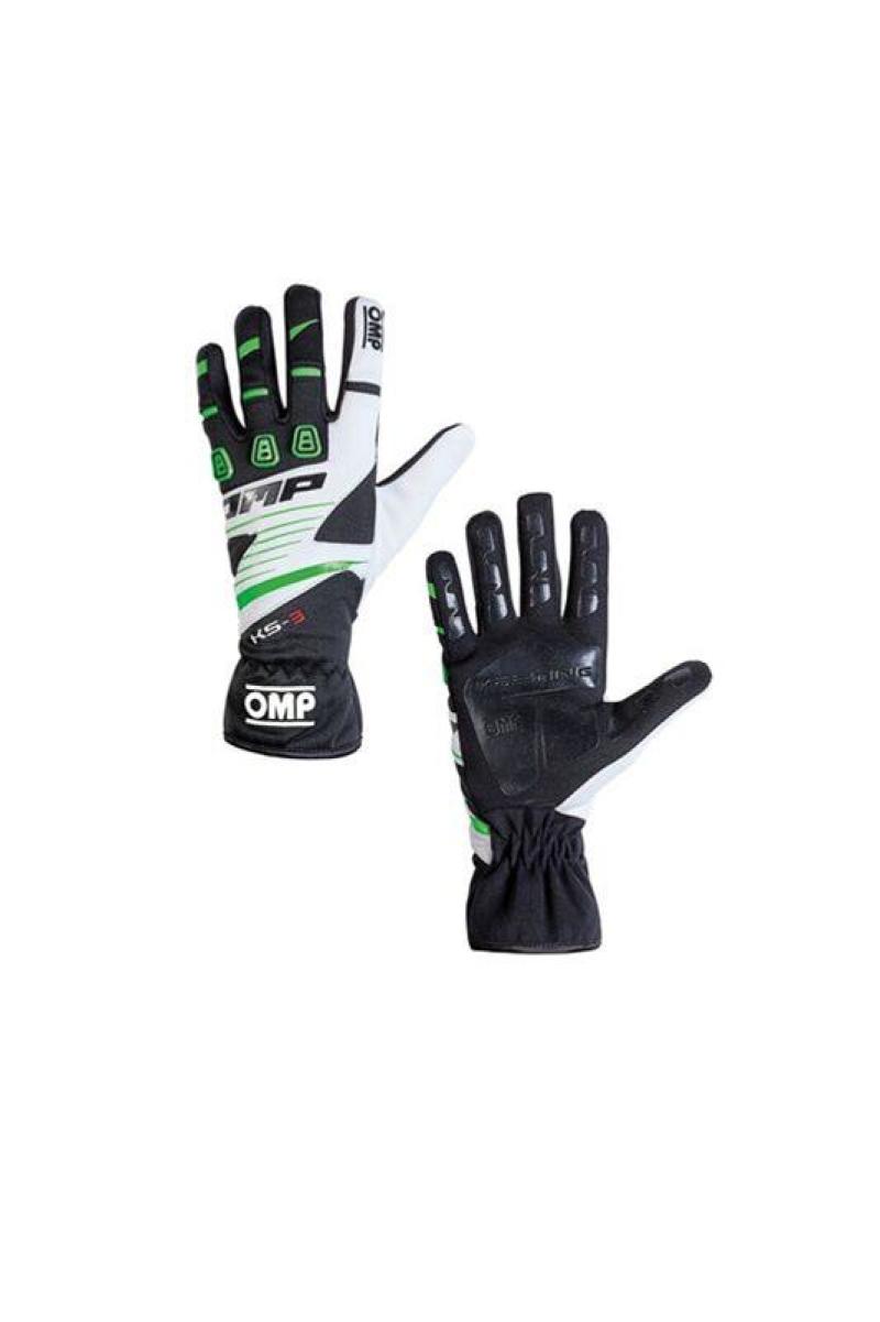 OMP Racing OMP KS-3 Gloves Black/W/Green - Size 4 (For Children)