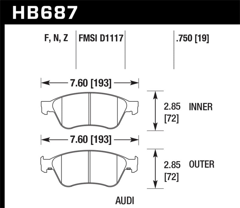 Hawk Performance 04-10 Audi A8 Quattro / 07-11 S6 / 07-10 S8 /  04-06 VW Phaeton HPS Front Street Brake Pads