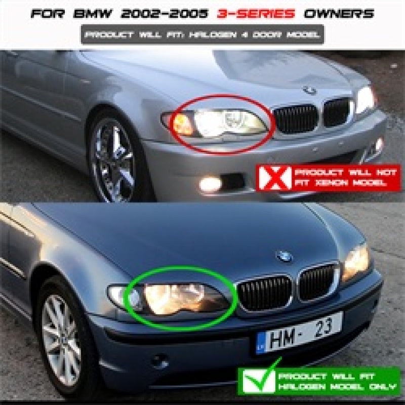 Spyder BMW E46 3-Series 02-05 4DR Projector Headlights 1PC 3D Halo Blk PRO-YD-BMWE4602-4D-3DDRL-BK