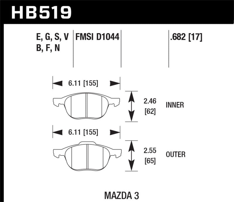 Hawk Performance 04-11 Mazda 3S / 08-12 Volvo C30  HT-10 Race Front Brake Pads