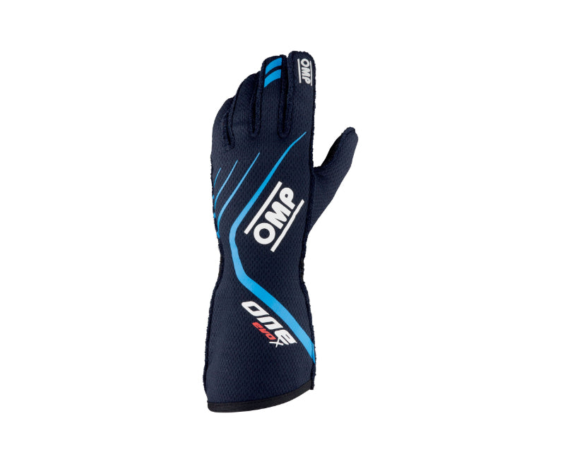 OMP Racing OMP One Evo X Gloves Navy Blue/Cyan - Size L (Fia 8856-2018)