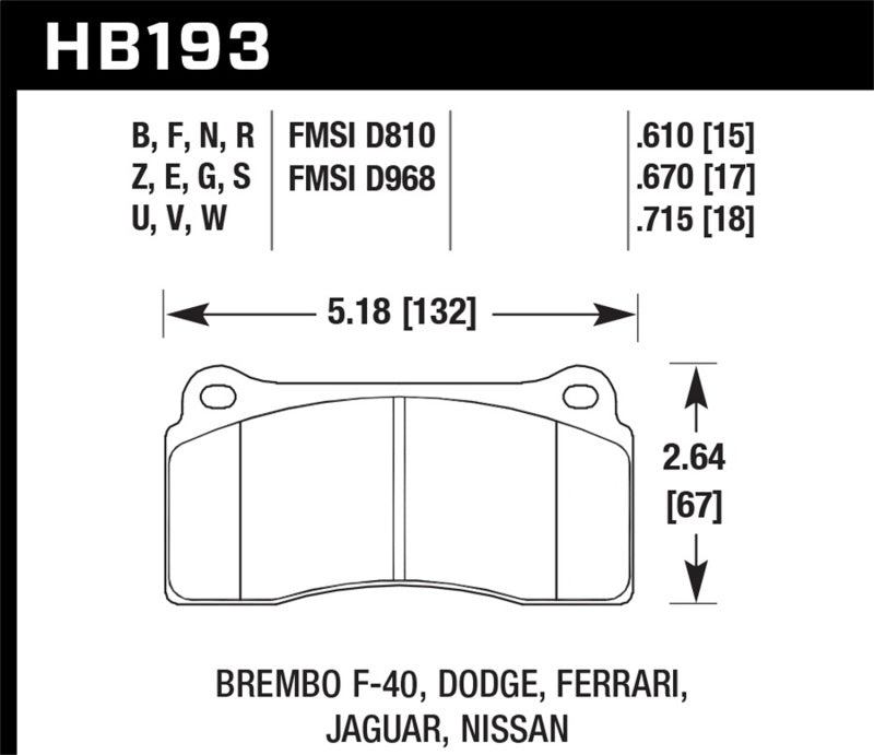 Hawk Performance 03-06/08-09 Dodge Viper / 88-92 Ferrari F40 / 95-97 F50 DTC-60 Race Brembo Brake Pads