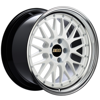 BBS LM 17x8.5 5x120 ET18 White w/ Blue Metallic Flake / Diamond Cut Lip Wheel 82mm PFS/Clip Required