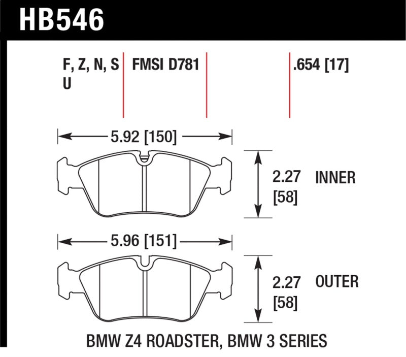 Hawk Performance 08 BMW Z4 3.0L HPS 5.0 Front Brake Pads