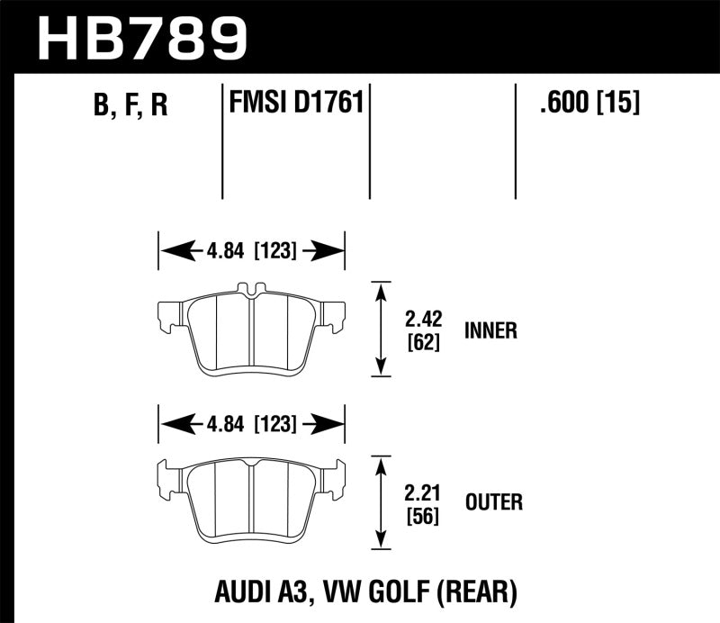 Hawk Performance 15-17 Audi A3/A3 Quattro HPS 5.0 Rear Brake Pads