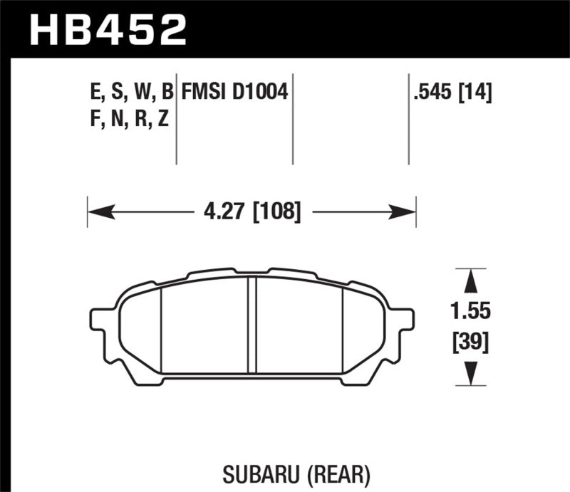 Hawk Performance 03-07 Subaru Impreza / 04-08 Subaru Forester / 05-06 Saab 9-2X Aero HT-10 Race Rear Brake Pads