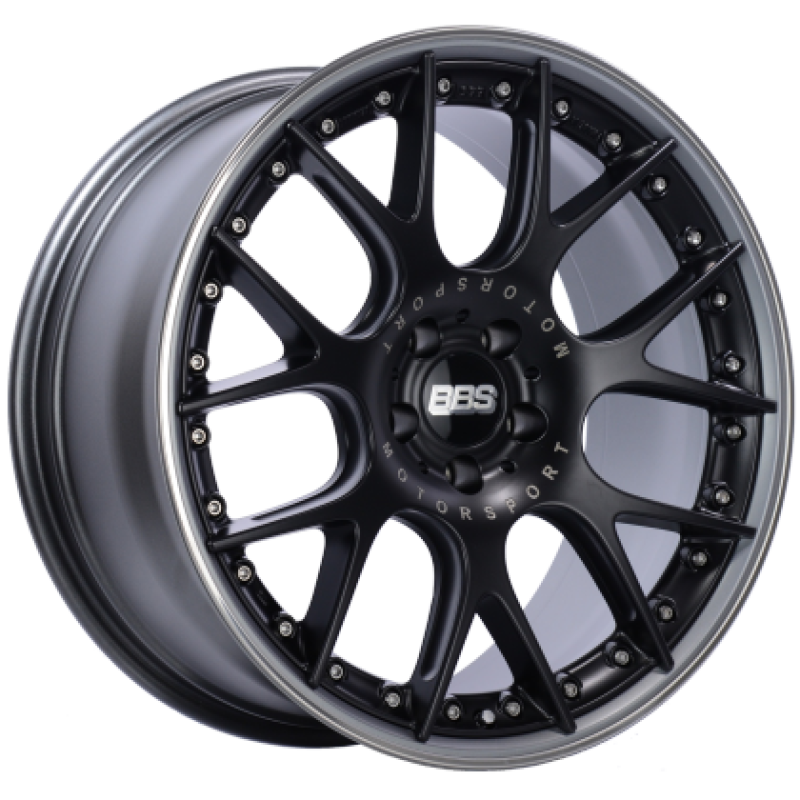 BBS CH-RII 22x10.5 5x112 ET48 PFS - 82mm Satin Black w/ Polished SS Lip Wheel