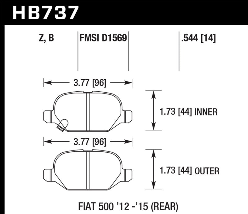 Hawk Performance 12-15 Fiat 500 Abarth Rear HPS 5.0 Brake Pads