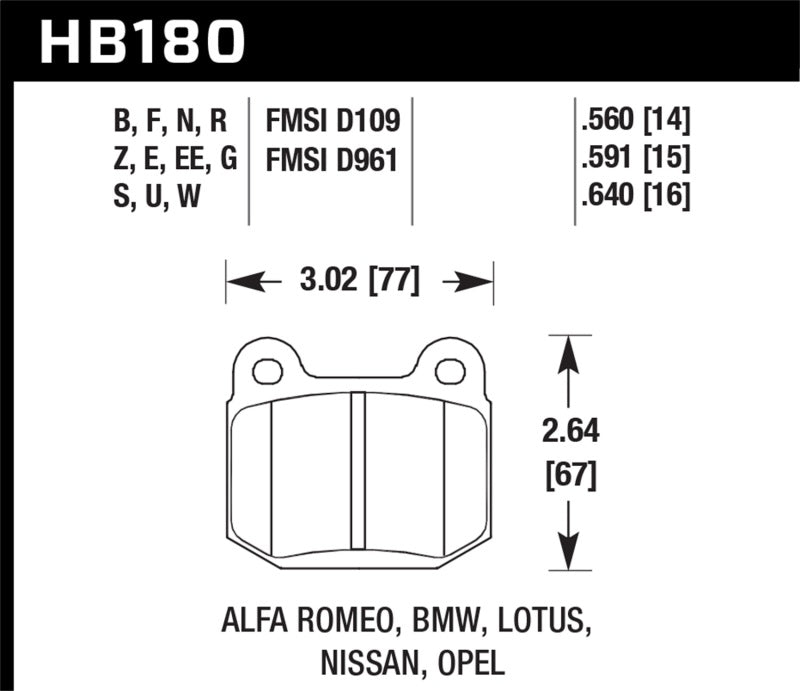 Hawk Performance 03-06 Evo / 04-09 STi / 03-07 350z Track edition/G35 w/ Brembo HPS Street Rear Brake Pads