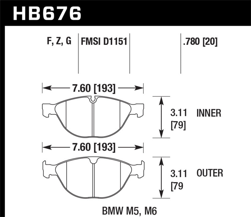 Hawk Performance 08-10 BMW M6 Base 5.0L HPS 5.0 Front Brake Pads