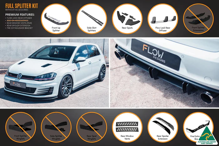 Flow Designs Full Splitter Set With Flow-Lock Rear Diffuser - MK7