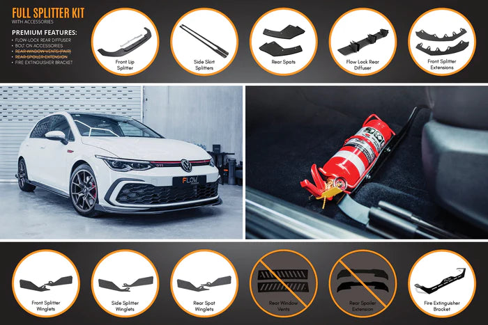 Flow Designs Full Splitter Set With ALL Accessories - MK8 GTI