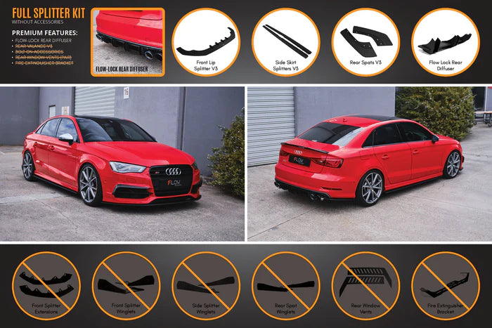 Flow Designs Full Splitter Set - 8V S3 (PRE-Facelift models)