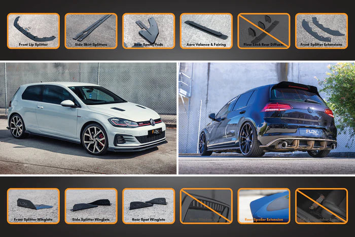 Flow Designs Full Splitter Set With Rear Aero Valance and Fairing - MK7.5 GTI