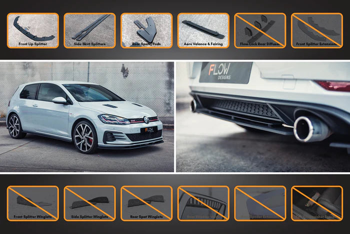 Flow Designs Full Splitter Set With Rear Aero Valance and Fairing - MK7.5 GTI